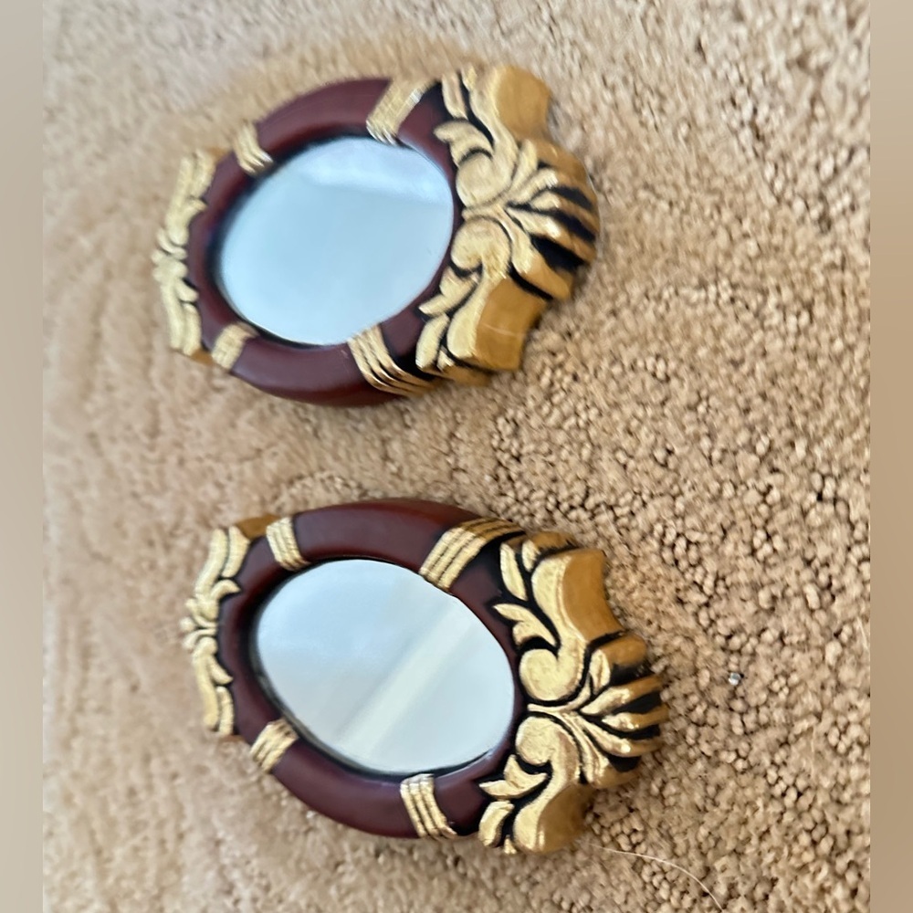 Vintage ItalianStyle Mini Oval Mirrors (Set of 2) – Ornate Gold & Mahogany Look - Picture 4 of 9